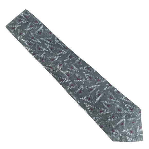 Kenneth Gordon Men Necktie Triangle All Silk Gray Red 59x3.5 - NWOT made in USA - Picture 1 of 5